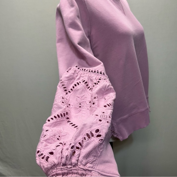 Anthropologie Forever That Girl Lavender Eyelet  Balloon Sleeve Sweatshirt M - Picture 5 of 16